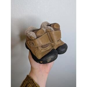 Keen Toddler Winter Boots Size 4 Brown Leather Sherpa Lined Velcro Hiking Shoes
